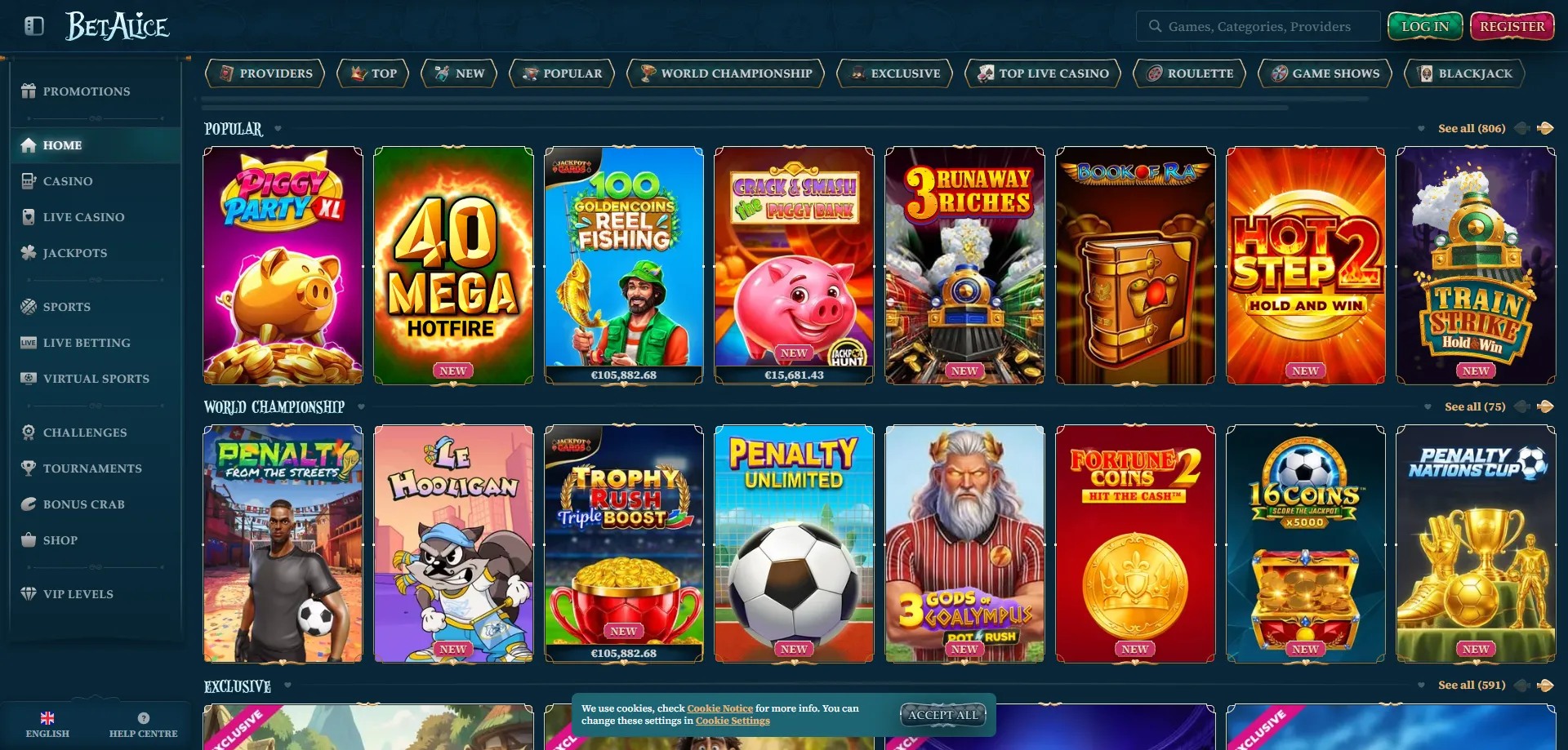 Slot machine e giochi da casinò su BetAlice — top provider 2026